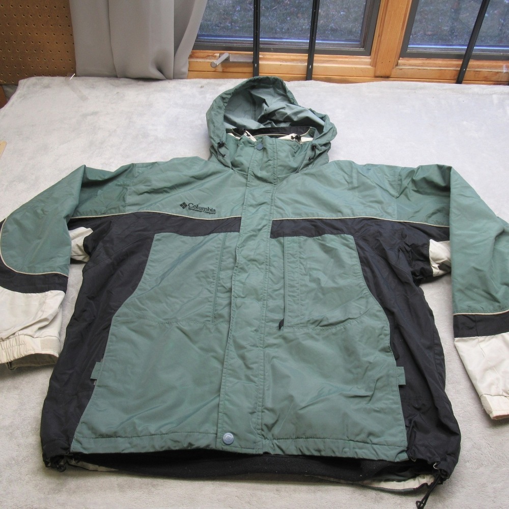 Columbia Jacket Mens XL Green Interchange Waterproof Hooded Full Zip 3in1 SHELL